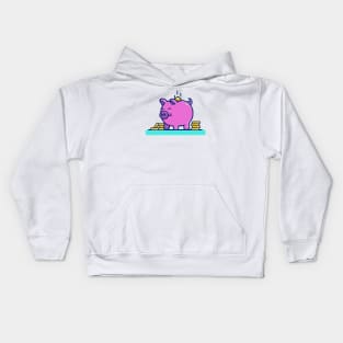 Cute Pig With Gold Coins Money Kids Hoodie